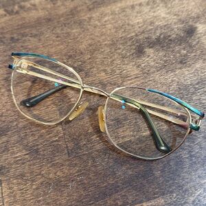 YSL Yves Saint Laurent Vintage eye glasses Frames blue green wire Eyewear